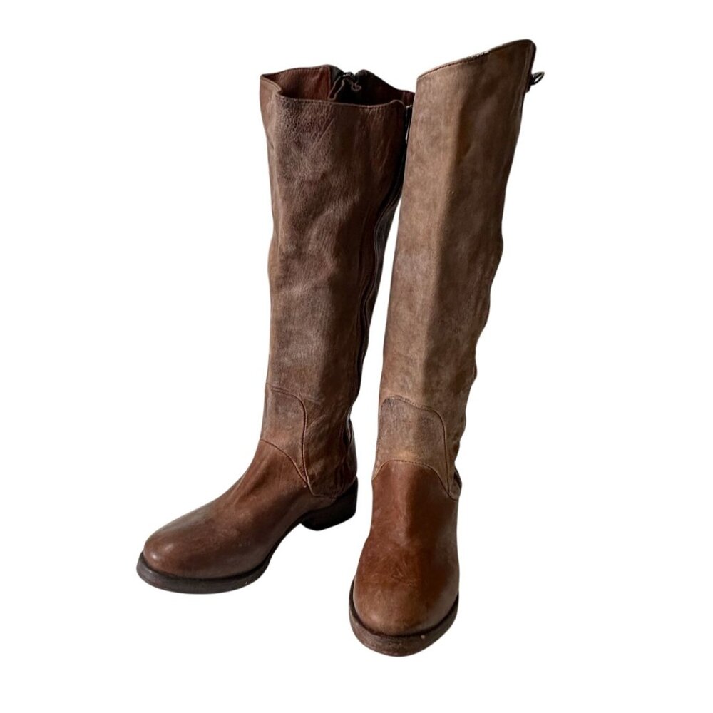 Nylo Distressed Leather Tall Double Zip Boots Brown EU 39 Made Italy